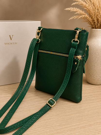 Sac pochette femme en cuir vert sapin