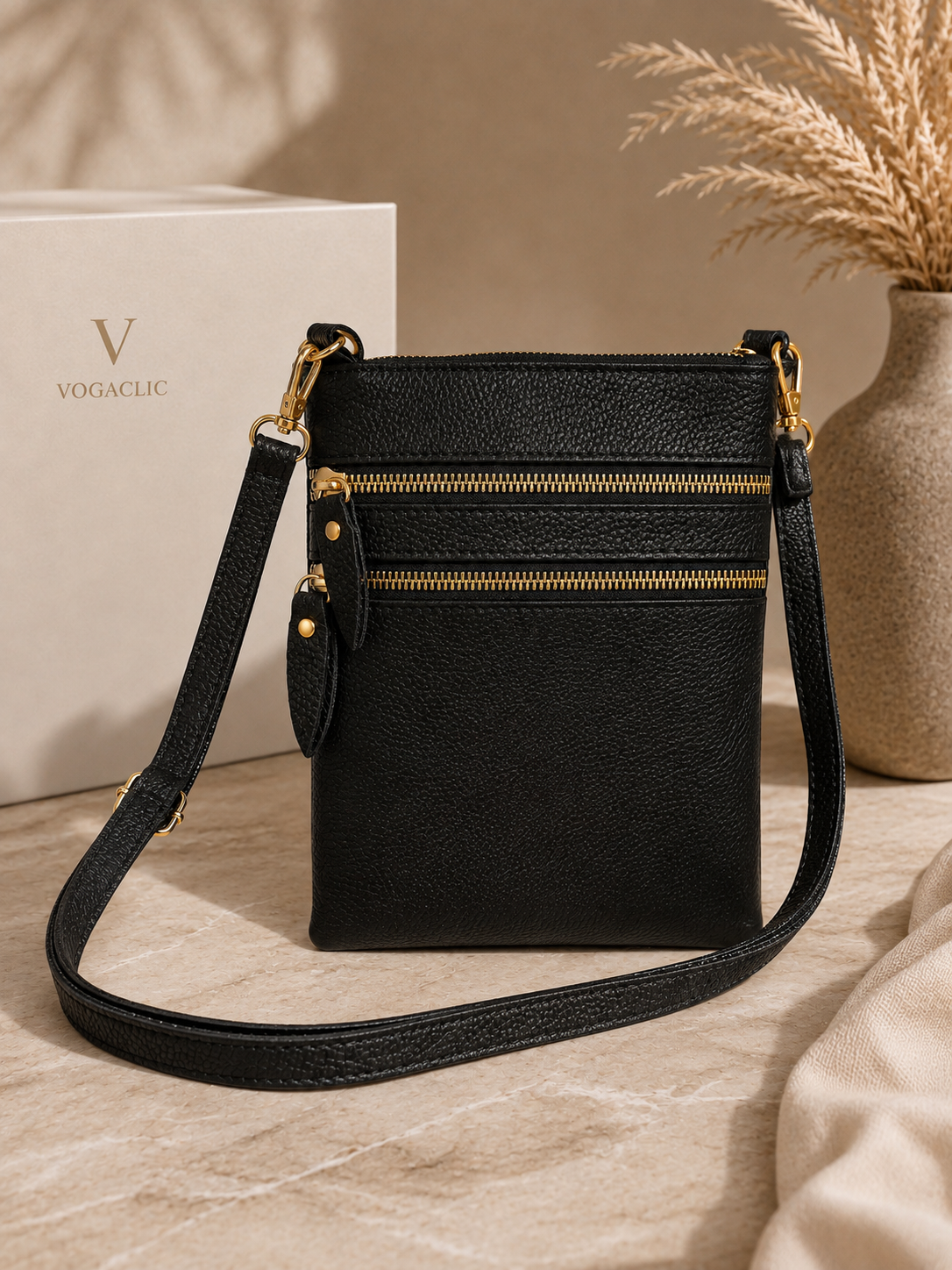 Sac pochette femme en cuir noir