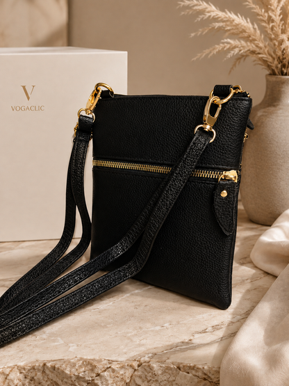 Sac pochette femme en cuir noir