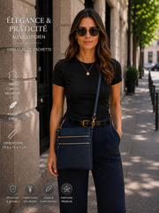 Sac pochette femme en cuir bleu marine