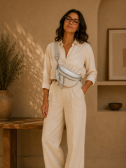 Grand Sac Banane Femme en cuir synthétique – Bandoulière Ajustable, Porte-monnaie Inclus Argenté
