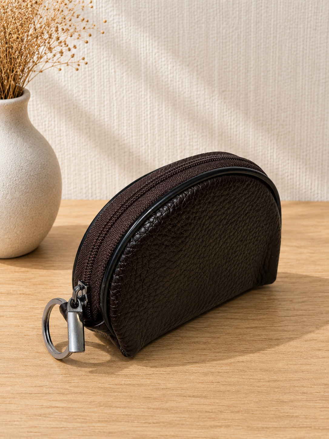 Porte-monnaie femme en cuir marron chocolat