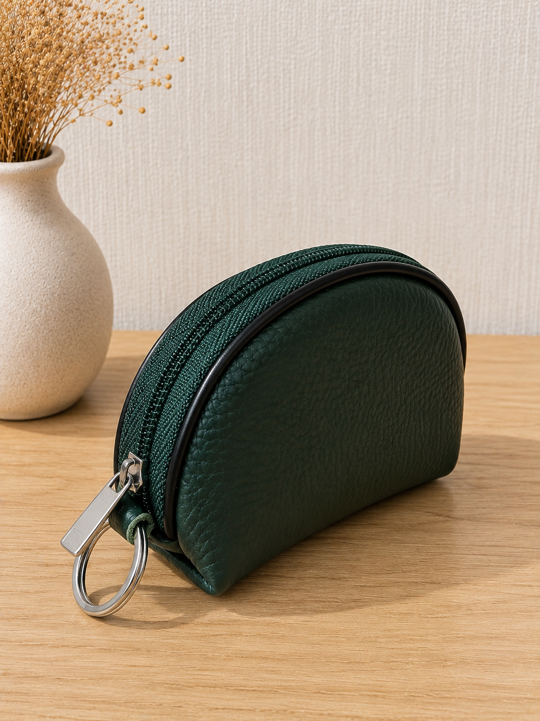 Porte-monnaie femme en cuir vert sapin