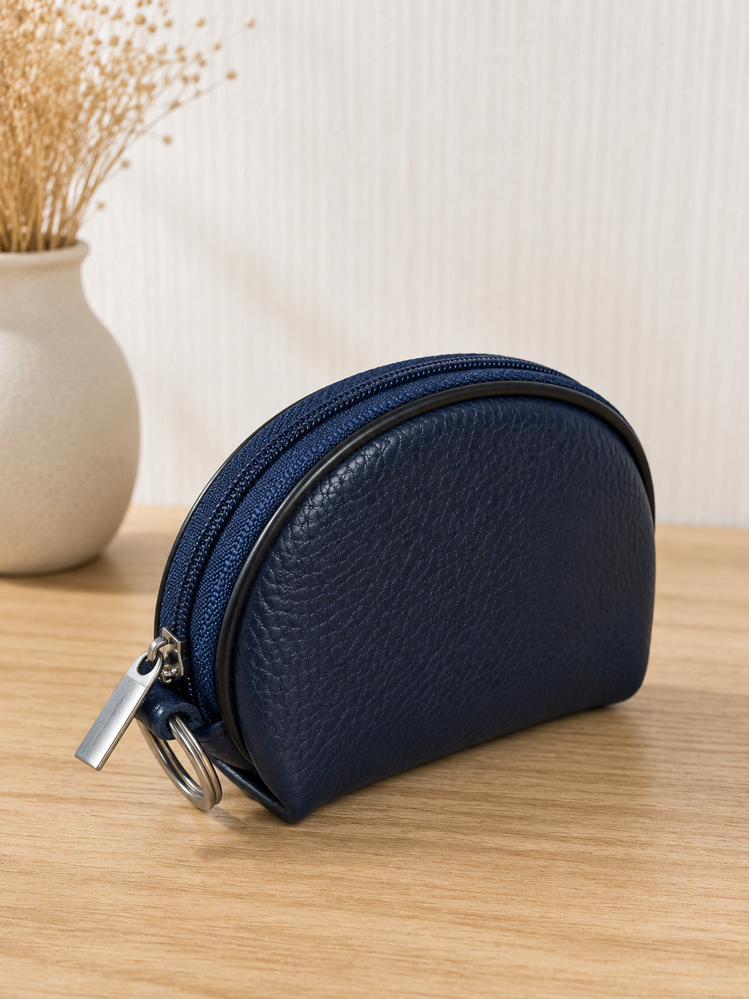 Porte-monnaie femme en cuir bleu marine