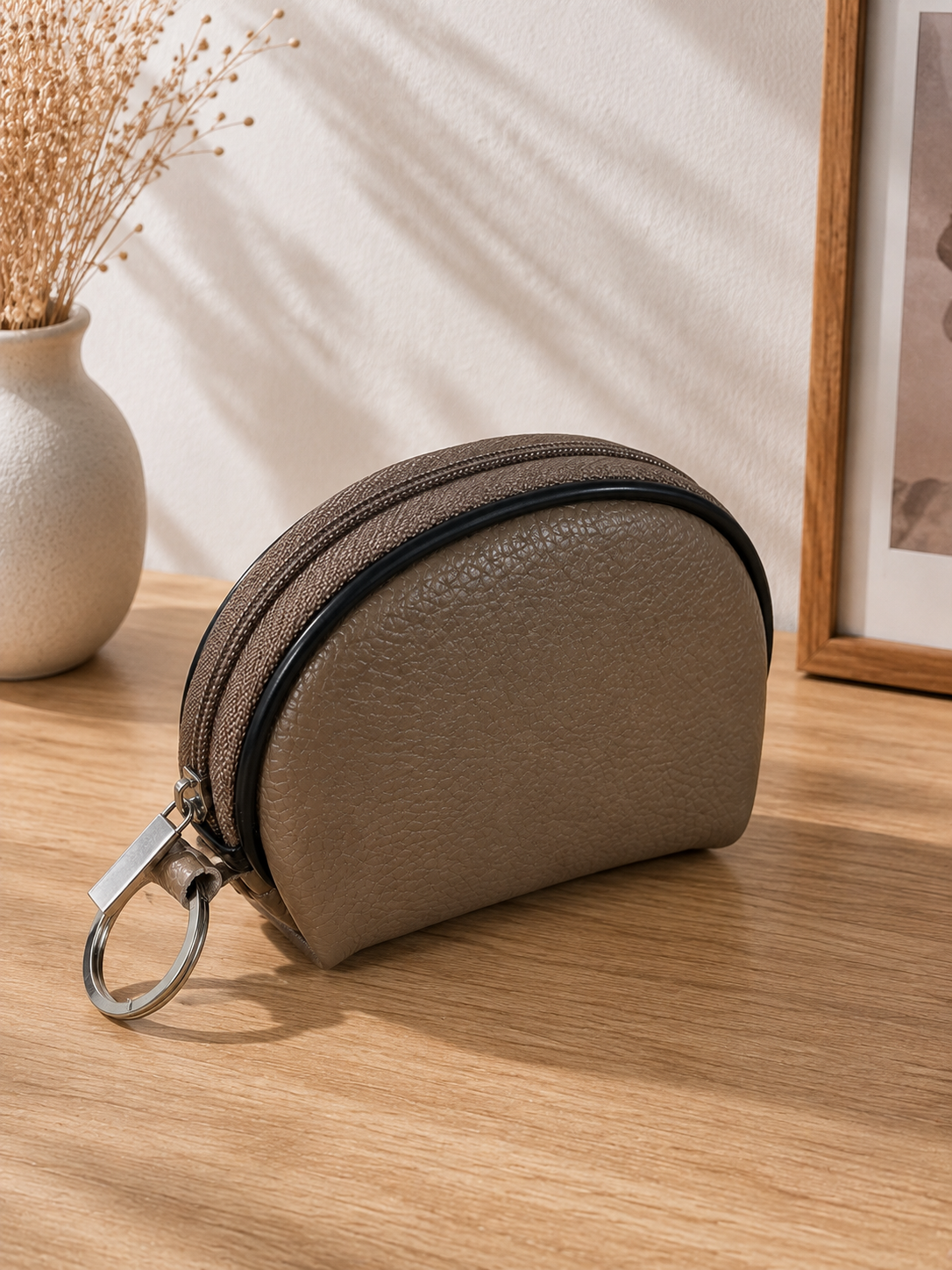 Porte-monnaie femme en cuir beige taupe