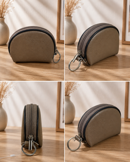 Porte-monnaie femme en cuir beige taupe