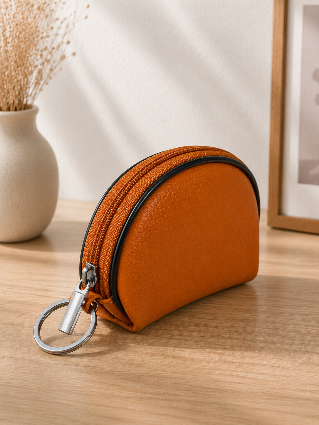 Porte-monnaie femme en cuir marron cognac