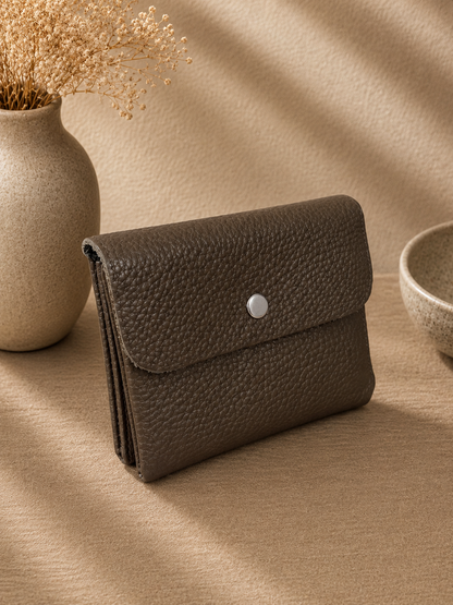 Porte-monnaie pour femme en cuir grainé beige taupe