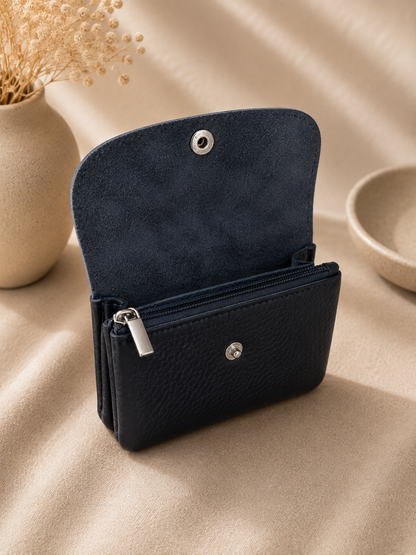 Porte-monnaie femme tendance en cuir grainé bleu marine