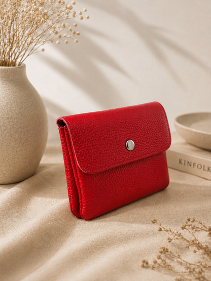 Porte-monnaie femme tendance en cuir grainé rouge