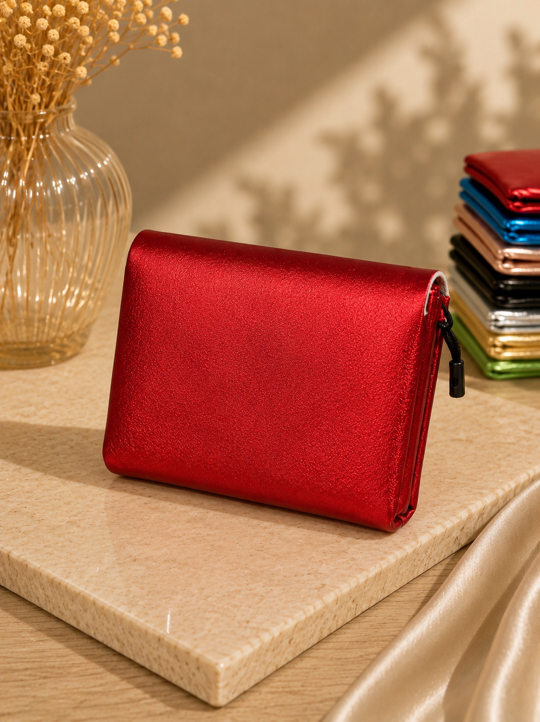 Porte-monnaie femme Cuir irisé rouge bordeaux
