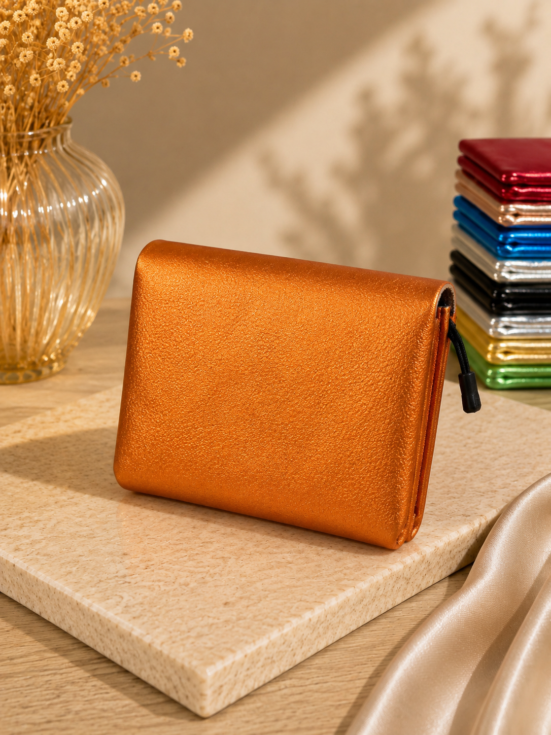 Porte-monnaie femme Cuir irisé orange