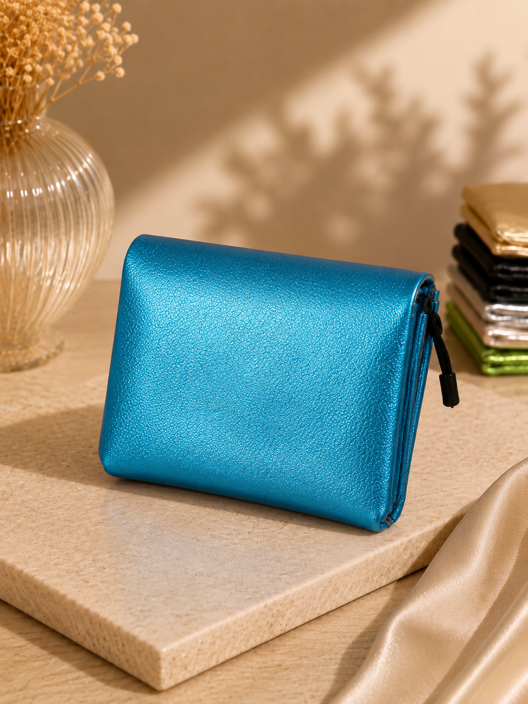 Porte-monnaie femme Cuir irisé bleu turquoise