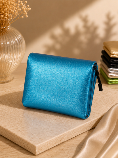 Porte-monnaie femme Cuir irisé bleu turquoise