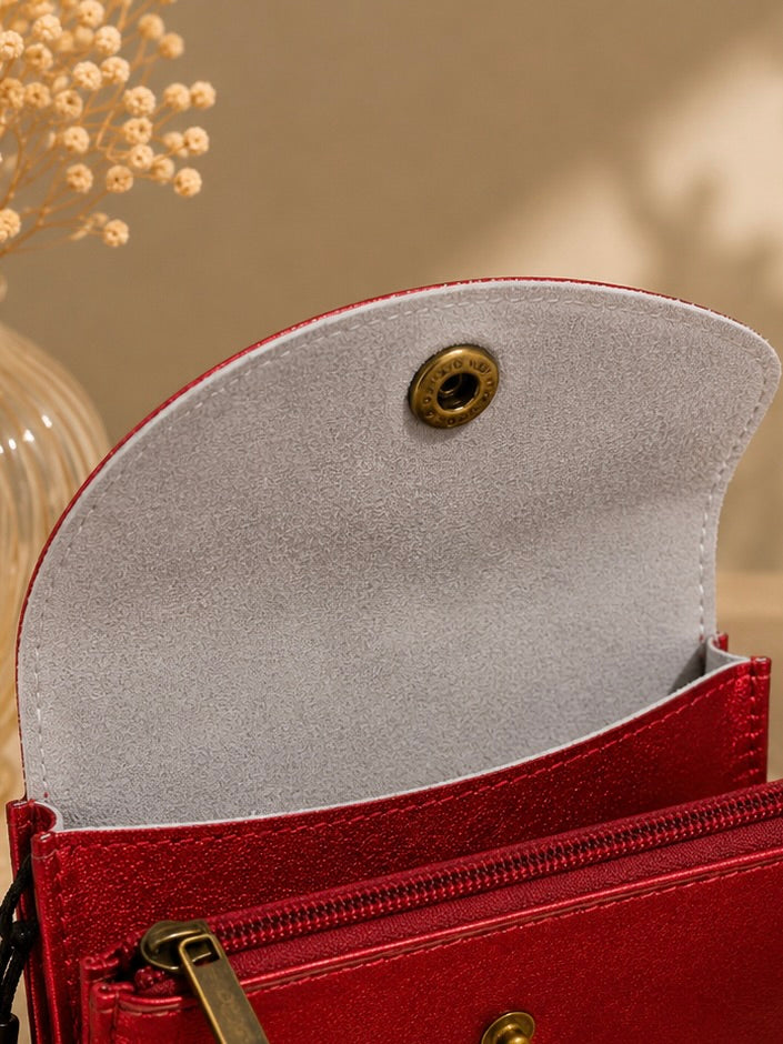 Porte-monnaie femme Cuir irisé rouge bordeaux