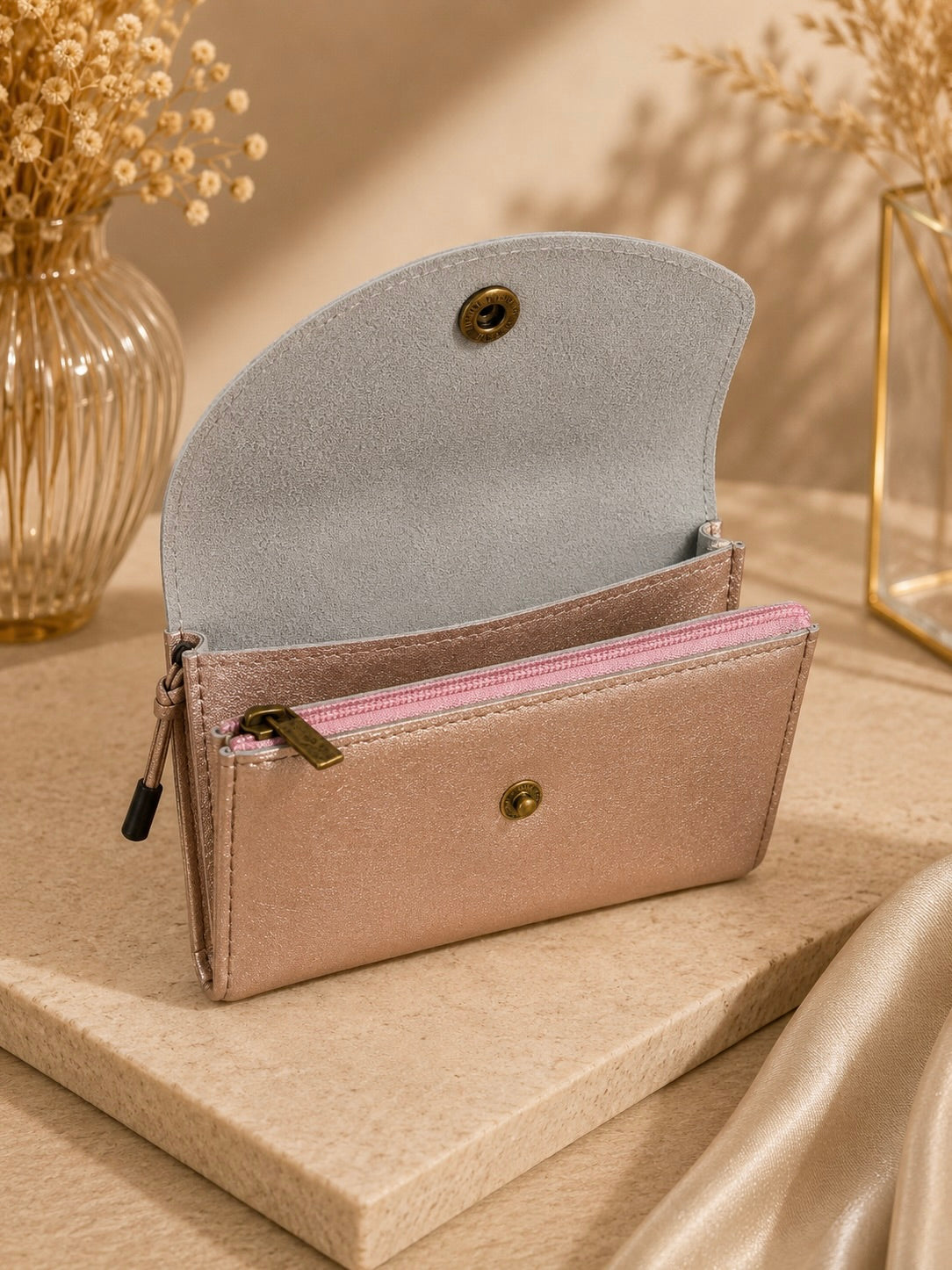 Porte-monnaie femme Cuir irisé rose gold