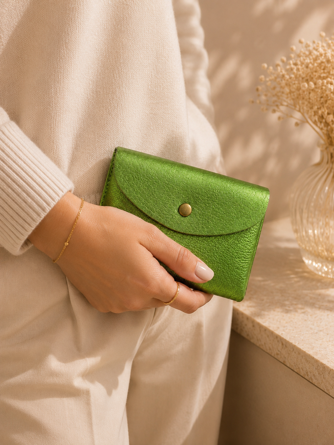 Porte-monnaie femme Cuir irisé vert