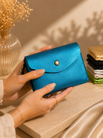 Porte-monnaie femme Cuir irisé bleu turquoise