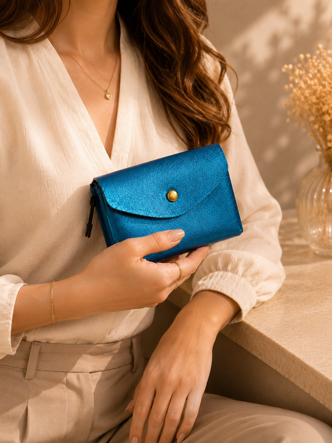 Porte-monnaie femme Cuir irisé bleu turquoise