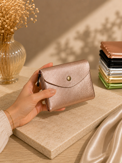 Porte-monnaie femme Cuir irisé rose gold