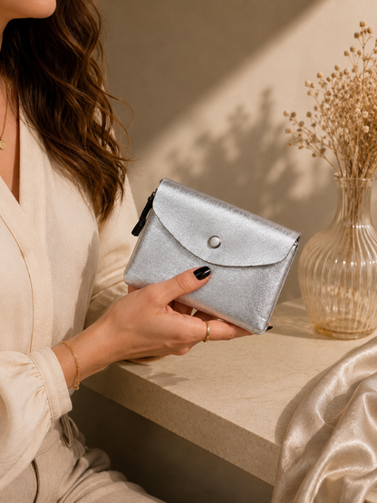 Porte-monnaie femme Cuir irisé argenté