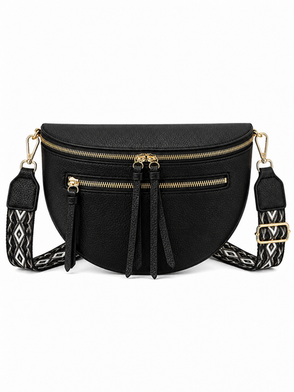 Grand Sac Banane Femme en cuir synthétique – Bandoulière Ajustable, Porte-monnaie Inclus Noir