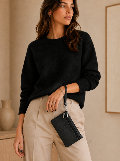 Porte-monnaie femme en cuir grainé noir