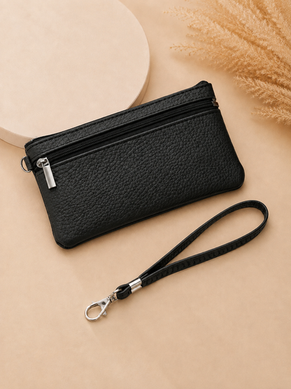 Porte-monnaie femme en cuir grainé noir