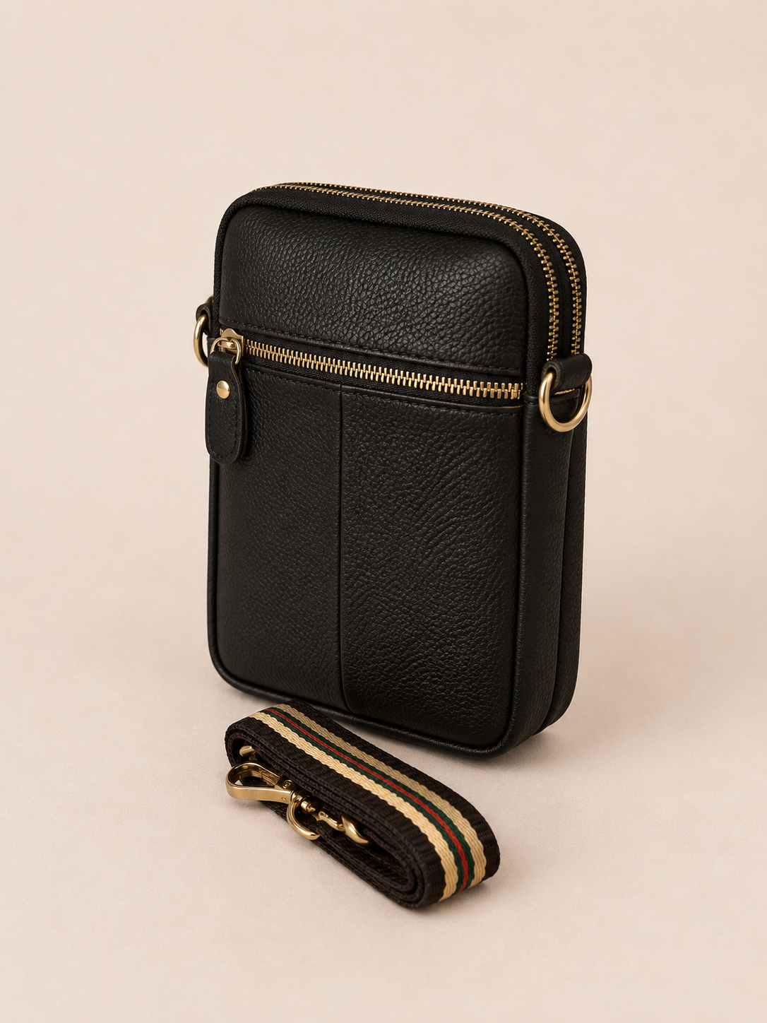 Sac téléphone femme en cuir noir