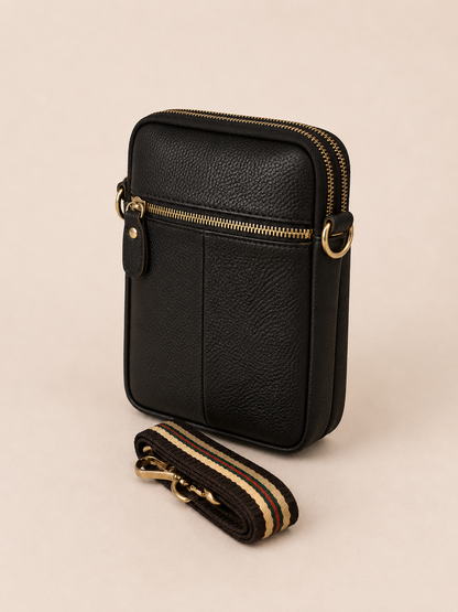 Sac téléphone femme en cuir noir