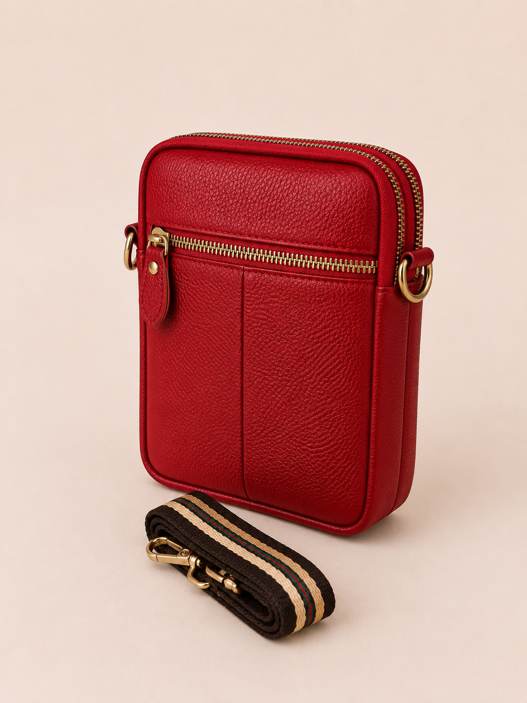 Sac téléphone femme en cuir rouge
