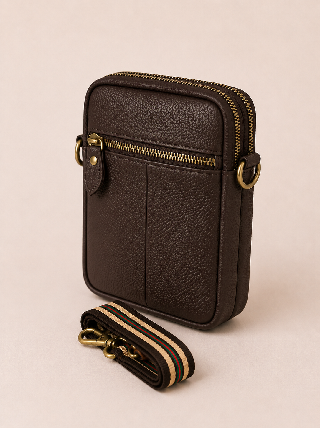 Sac téléphone femme en cuir marron