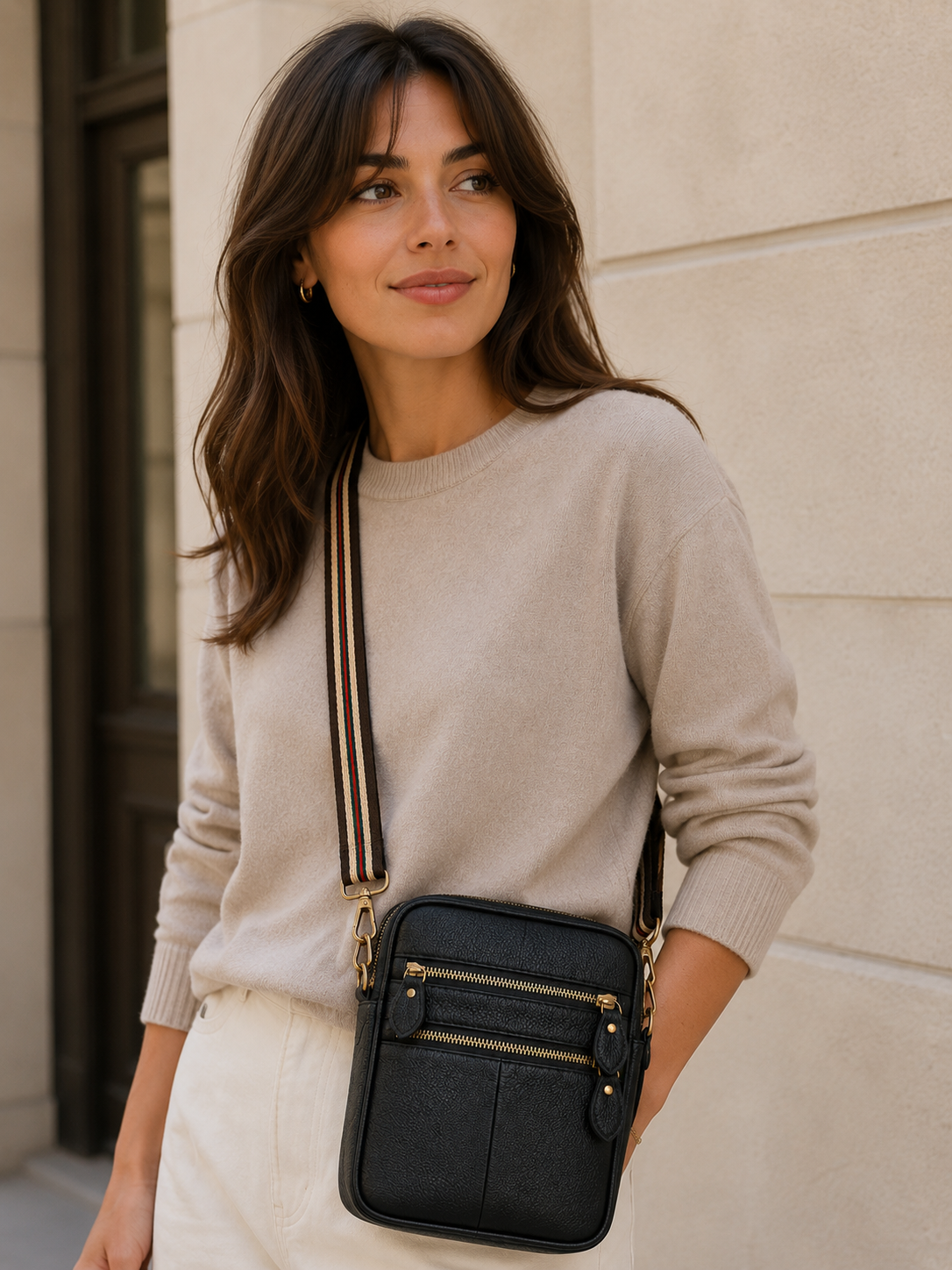 Sac téléphone femme en cuir noir