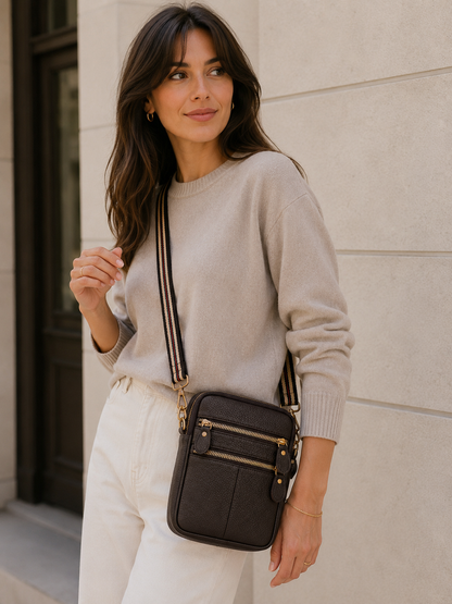 Sac téléphone femme en cuir marron