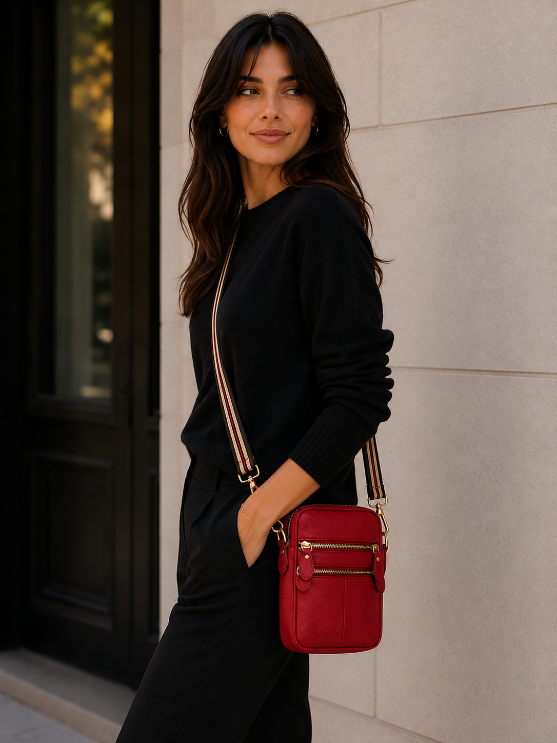Sac téléphone femme en cuir rouge