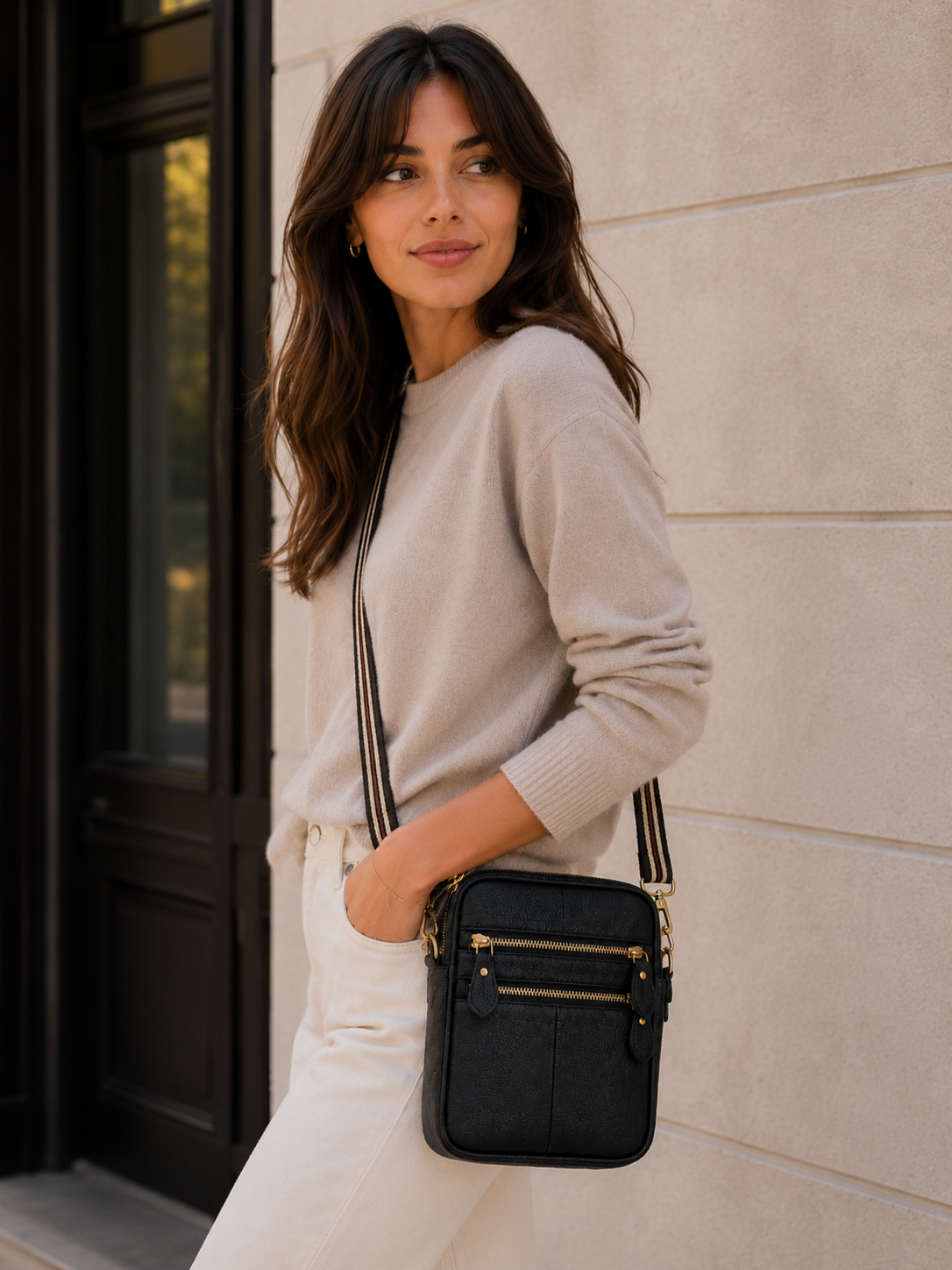 Sac téléphone femme en cuir noir