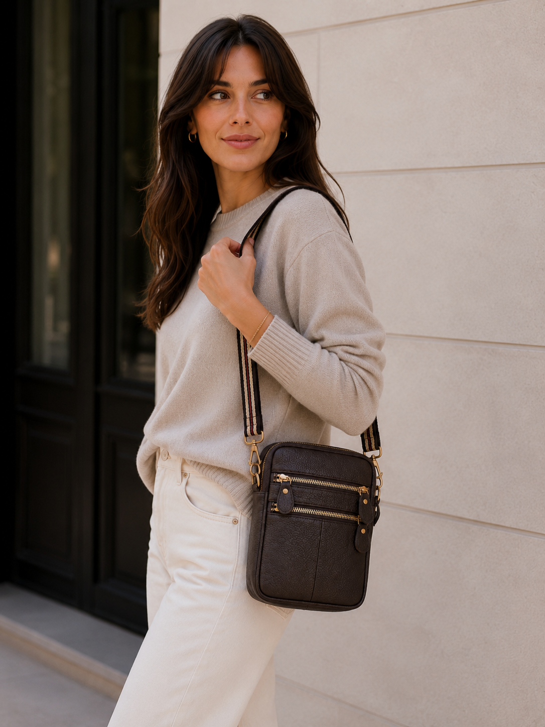 Sac téléphone femme en cuir marron