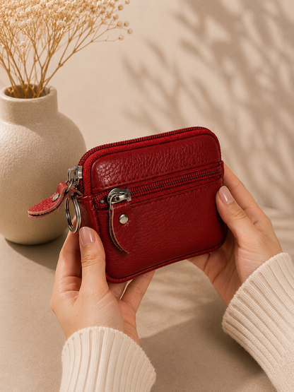 Porte-monnaie femme en cuir rouge bordeaux