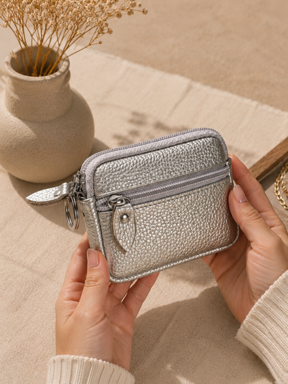 Porte-monnaie femme en cuir argenté
