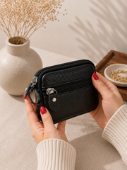 Porte-monnaie femme en cuir noir