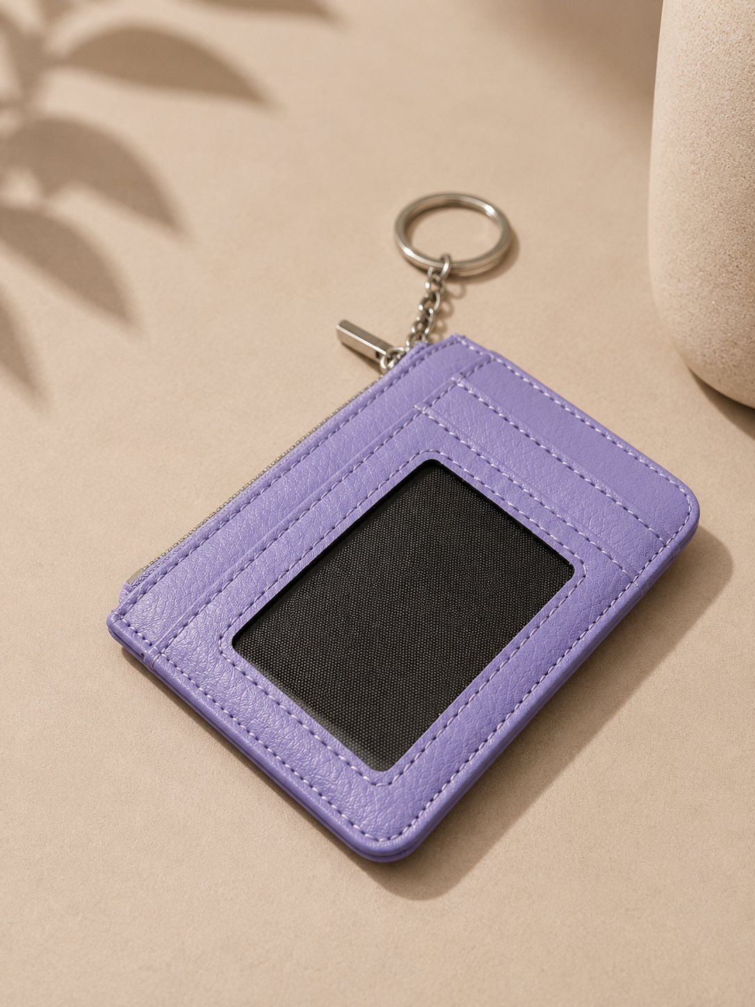 Porte-cartes femme en cuir grainé violet lavande