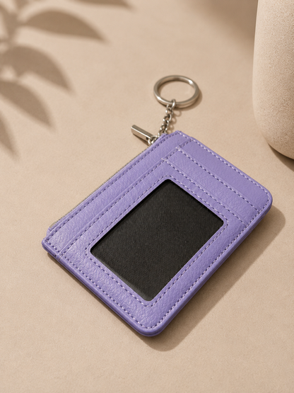 Porte-cartes femme en cuir grainé violet lavande