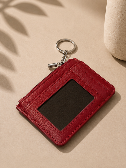Porte-cartes femme en cuir grainé rouge bordeaux