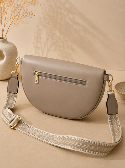 Sac banane femme XL bi-matière en daim beige – Porte-monnaie assorti – Bandoulière interchangeable