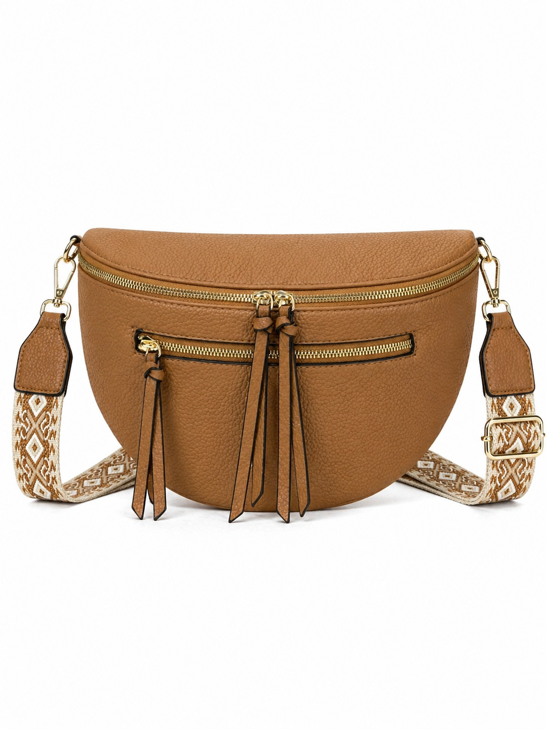Grand sac banane femme Cuir marron Bandoulière large - Porte-monnaie inclus