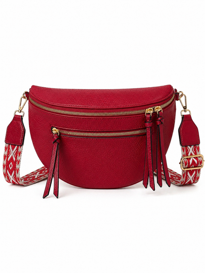 Grand sac banane femme cuir bordeaux Bandoulière large - Porte-monnaie inclus