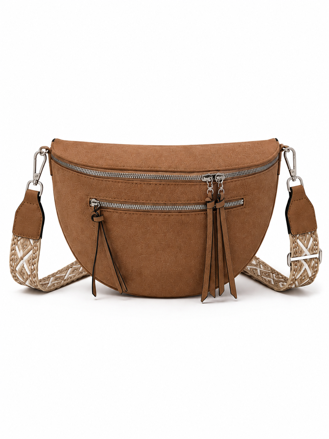 Grand Sac Banane Femme en Daim synthétique – Bandoulière Ajustable, Porte-monnaie Inclus Beige maronné