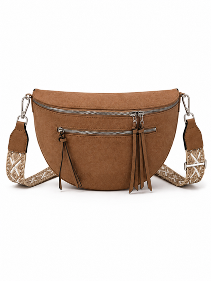 Grand Sac Banane Femme en Daim synthétique – Bandoulière Ajustable, Porte-monnaie Inclus Beige maronné