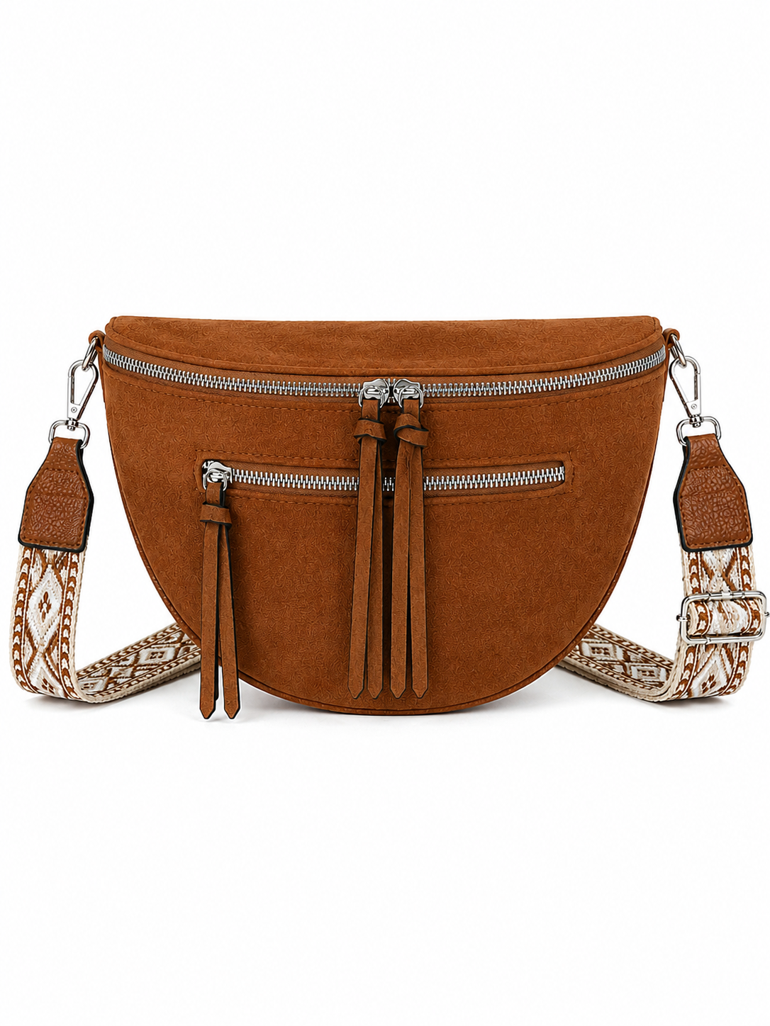 Grand sac banane femme daim camel Bandoulière large - Porte-monnaie inclus