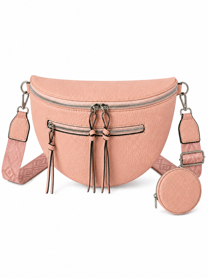 Grand sac banane femme cuir rose Bandoulière large - Porte-monnaie inclus